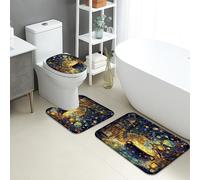 Cosmic Bathroom Mat Sets 3 Piece, Colorful Galaxy Stars Absorbent Non Slip Toilet Rugs U Shaped Washable, Night Sky Quick Dry Memory Foam Bathroom Rug Set