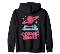 Cosmic Beats Space DJ Vinyl Planet Music Rave Zip Hoodie