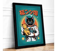 Cosmic Beckoning Cat Retro Framed Wall Art Print A1 (84.1×59.4cm) Black, Wall Decor for Living Room, Bedroom, Office & Home, Ready to Hang, Art Gift