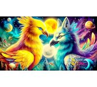 Cosmic-Bird-and-Fox-Encounter 1000 Piece Jigsaw Puzzle for Adults - Recycled Cardboard - Decoration 75x50cm/1000pcs
