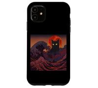 Cosmic Black Cat Over Red Moon And Storm Wave Case for iPhone 11