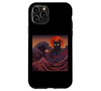 Cosmic Black Cat Over Red Moon And Storm Wave Case for iPhone 11 Pro