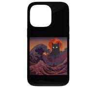 Cosmic Black Cat Over Red Moon And Storm Wave Case for iPhone 13 Pro