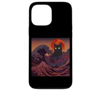 Cosmic Black Cat Over Red Moon And Storm Wave Case for iPhone 13 Pro Max