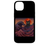 Cosmic Black Cat Over Red Moon And Storm Wave Case for iPhone 14 Plus