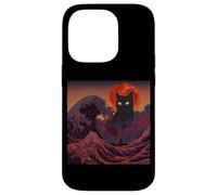 Cosmic Black Cat Over Red Moon And Storm Wave Case for iPhone 14 Pro