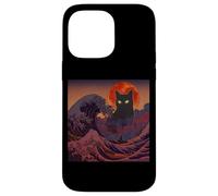 Cosmic Black Cat Over Red Moon And Storm Wave Case for iPhone 14 Pro Max