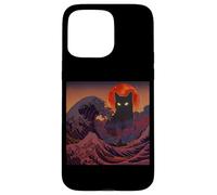 Cosmic Black Cat Over Red Moon And Storm Wave Case for iPhone 15 Pro Max