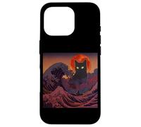 Cosmic Black Cat Over Red Moon And Storm Wave Case for iPhone 16 Pro