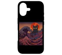 Cosmic Black Cat Over Red Moon And Storm Wave Case for iPhone 17