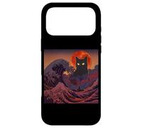 Cosmic Black Cat Over Red Moon And Storm Wave Case for iPhone 17 Pro Max
