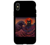Cosmic Black Cat Over Red Moon And Storm Wave Case for iPhone X/XS