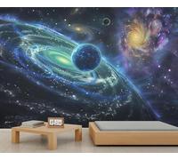 Cosmic Black Hole Mural Sci-Fi Cosmic Galaxy Wall Mural Blue Planet Spiral Nebula Murals Outer Space Planet Galaxy Wallpaper for Bedroom Living Room 250 x 175 cm