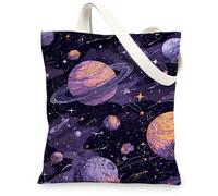 Cosmic Canvas Tote Bags, Galaxy Pattern Reusable Grocery Bags, Artistic Lightweight Washable Shoulder Strap Canvas Bags for, Violet, 13x15 Inch