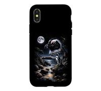 Cosmic Cape Penguin Howling At Moon Ocean Night Sky Wildlife Case for iPhone X/XS