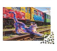 Cosmic Cat 1000 Piece Jigsaw Puzzle Paper Jigsaw Puzzle for Adults Graffiti Train Tracks Relaxing Gift Home Decor Family Game Focus nan