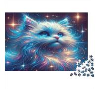 Cosmic Cat 1000Pc Recycled Paper Puzzle: Fluffy Blue Cat for Adults 14-99 Years Home Decor & Gift 70x50cm/1000pcs