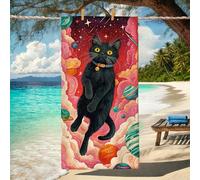 Cosmic Cat Beach Towel Colorful Galaxy Design Quick Dry Absorbent Sand Free Lightweight Towel for Picnic Camping Pool Travel Essentials 70x35 Inch