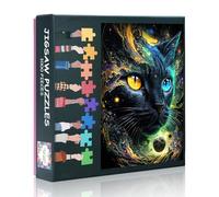 Cosmic Cat Image 1000 Pieces Jigsaw Puzzle,Black Cat with Different Pupils Impossible Hard Difficult Challenging Puzzle for Pet Lovers and Sci-fi Enthusiasts 50x70 cm