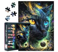 Cosmic Cat Image Puzzles for Adults 1000 Pieces - Black cat with Different Pupils Hard Difficult Jigsaw Puzzles for Pet Lovers and Sci-fi Enthusiasts -27.5x19.7 inch