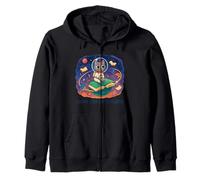 Cosmic Cat Library Explorer Journey Zip Hoodie