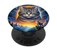 Cosmic Cat Majestic Mountain Landscape Universe PopSockets Adhesive PopGrip