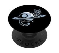 Cosmic Cat on Saturn Rings - Cute Space PopSockets Adhesive PopGrip