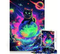 Cosmic Cat Planet for Adults 1000 Piece Jigsaw Puzzle Brain Power, Tight Edge, Fun Challenge, Night Game (38x26cm)