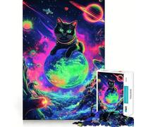 Cosmic Cat Planet for Adults 1000 Piece Jigsaw Puzzle Brain Power, Tight Edge, Fun Challenge, Night Game (38x26cm)