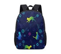Cosmic Cat Space Backpack 17 Inch Galaxy Print School Rucksack Cartoon Orange White Kitten Planets Rocket Stars Kids Travel Bag (06)