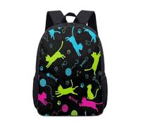 Cosmic Cat Space Backpack 17 Inch Galaxy Print School Rucksack Cartoon Orange White Kitten Planets Rocket Stars Kids Travel Bag (07)