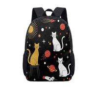 Cosmic Cat Space Backpack 17 Inch Galaxy Print School Rucksack Cartoon Orange White Kitten Planets Rocket Stars Kids Travel Bag (01)