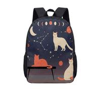Cosmic Cat Space Backpack 17 Inch Galaxy Print School Rucksack Cartoon Orange White Kitten Planets Rocket Stars Kids Travel Bag (03)