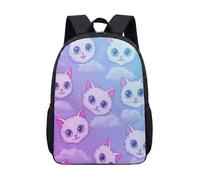 Cosmic Cat Space Backpack 17 Inch Galaxy Print School Rucksack Cartoon Orange White Kitten Planets Rocket Stars Kids Travel Bag (05)