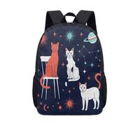 Cosmic Cat Space Backpack 17 Inch Galaxy Print School Rucksack Cartoon Orange White Kitten Planets Rocket Stars Kids Travel Bag (04)