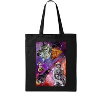Cosmic Cats Pizza Burger Astronaut Cat Natural Ecological Cotton Tote Bag Black