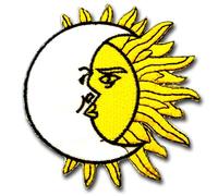 Cosmic Celestial Sun and Moon Face Embroidered Iron-on Patch, White Yellow Decorative Applique,
