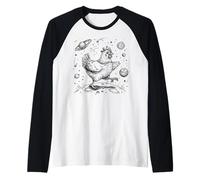 Cosmic Chicken Moonwalk Outer Space Planet Saturn Stars Raglan Baseball Tee