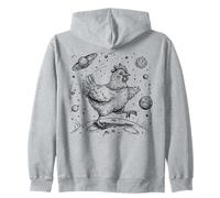 Cosmic Chicken Moonwalk Outer Space Planet Saturn Stars Zip Hoodie