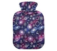 Cosmic Christmas Ornament & Galaxy Pattern Hot Bottle Water Bag with Soft Cover, 1L Hot Compresses for The Body for Sore Muscle