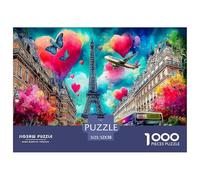Cosmic Cityscape Fun And Challenging Family Game 1000 Pieces Puzzle -Eiffel Tower with Hearts for Adults Kids Great Gift Idea52x38cm/1000pcs