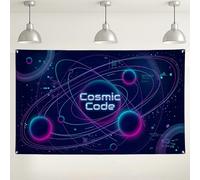 Cosmic Code Wall Backdrop, Space Themed Retro Party Decorations, Dark Blue Galaxy Background for Photography Events and Celebrations 71x43 Inch