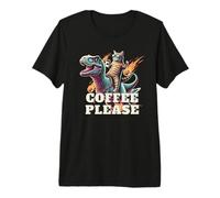 Cosmic Coffee Cat, Funny Stargazing Feline with T-Rex & UFO Premium T-Shirt