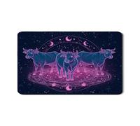 Cosmic Cow Dish Drying Mats For Kitchen Counter, Neon Cow Pattern Absorbent Rubber Dish Drainer Mat, Celestial PU Leather Drying Pad For Coffee Bar 12x20 Inch