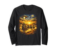 Cosmic Cowboy UFO Starry Night Impressionist Western Art Long Sleeve T-Shirt