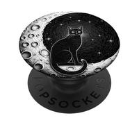 Cosmic Crescent Moon Cat Witchcraft Astrology Night PopSockets Adhesive PopGrip