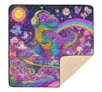 Cosmic Dinosaur Skating with Rainbow Large Non-Slip Baby Play Mat for Floor Comfortable Infant Play Activity Mat for Baby Toddler Infant, 50'' x 50''