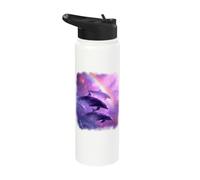 Cosmic Dolphins Dreamscape - Serene Ocean Space Art Stainless Steel Insulated Water Bottle