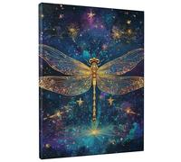 Cosmic Dragonfly Canvas Wall Art, Golden Blue Galaxy Wall Decor, Fantasy Home Aesthetic Art for Living Room, Bedroom, Office, Dreamy 16x20 Inch