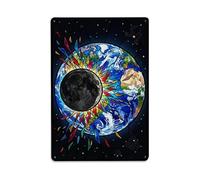 Cosmic Earth Eclipse Blue Planet Shadow Galaxy Space Surreal Metal Tin Sign Plaque Wall Decor for Cafe, Man Cave, Club Bar, Office, Home Garden Round Metal Poster 8x12Inch